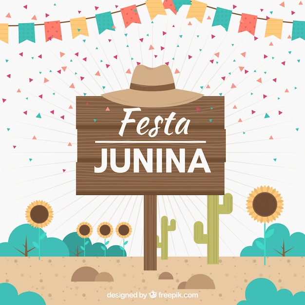 Fondo de festa junina con signo de madera