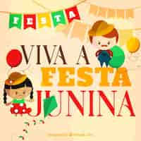 Vector gratuito fondo de festa junina con simpáticos personajes