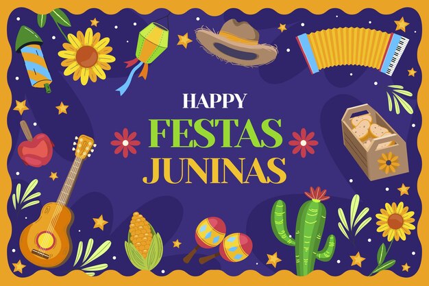 Fondo de festas juninas dibujadas a mano con guitarra