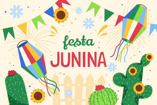 Fondo de festas juninas planas dibujadas a mano
