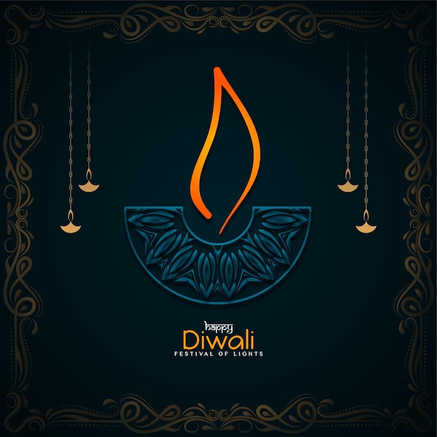 Fondo de festival de diwali feliz con vector de diya elegante decorativo