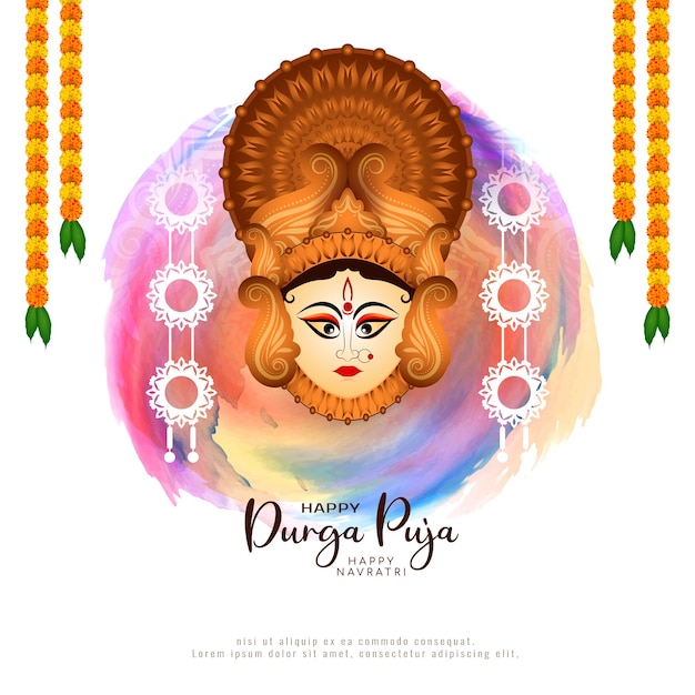 Fondo del festival durga puja y happy navratri con diseño de cara de diosa