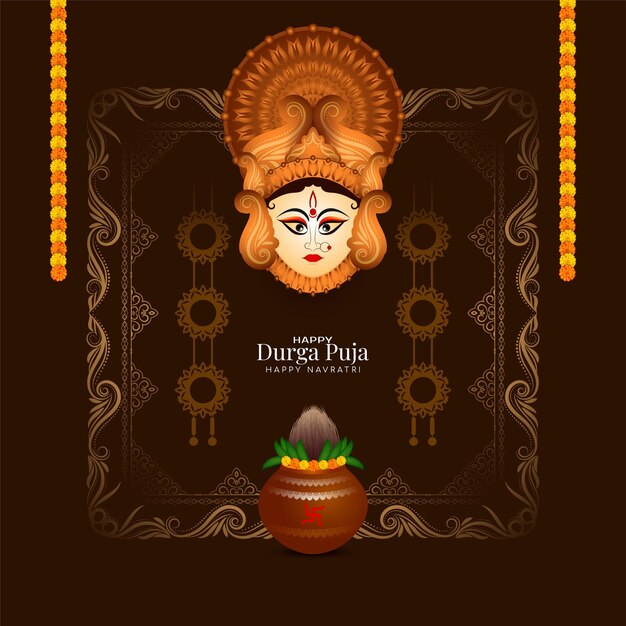 Vector gratuito fondo del festival durga puja y happy navratri con vector de diseño de cara de diosa