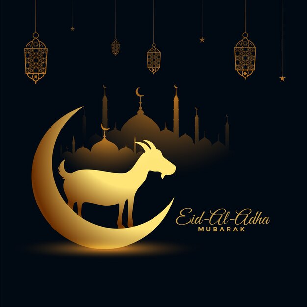 Fondo de festival de Eid al adha bakrid negro y dorado