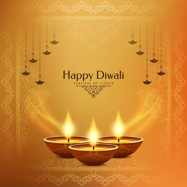 Fondo de festival de feliz Diwali feliz amarillo brillante