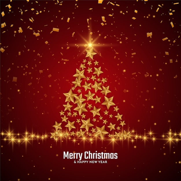 Fondo de festival de feliz Navidad con árbol de estrellas doradas