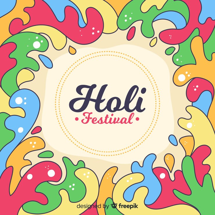 Vector gratuito fondo festival holi marco dibujado a mano