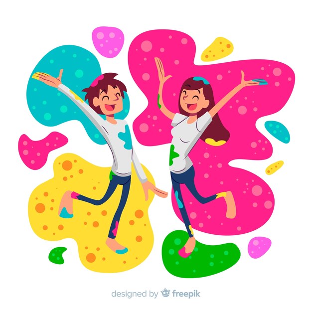 Fondo festival holi pareja dibujos animados
