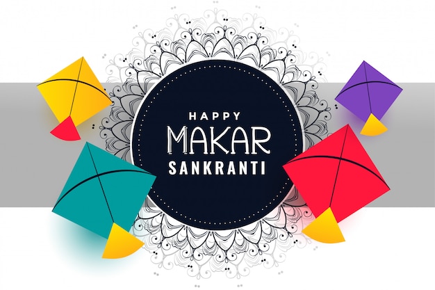 Fondo del festival makar sankranti feliz con cometas de colores