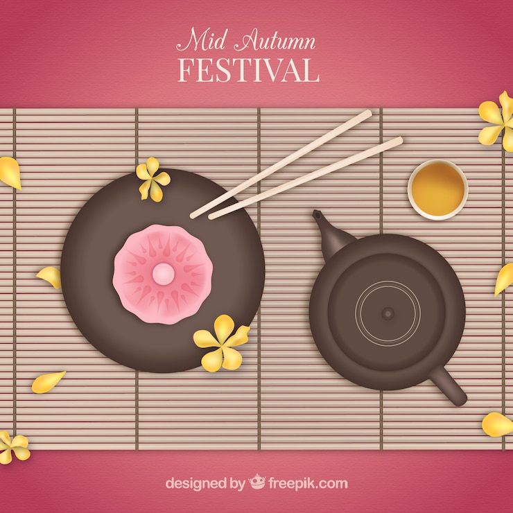 Vector gratuito fondo de festival del medio otoño con comida típica