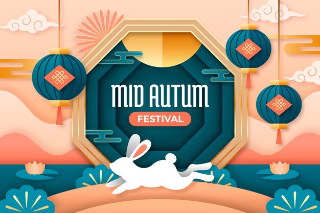 Fondo de festival de medio otoño de estilo de papel