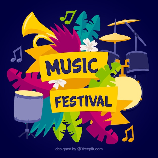 Vector gratuito fondo de festival de música con instrumentos en estilo hecho a mano