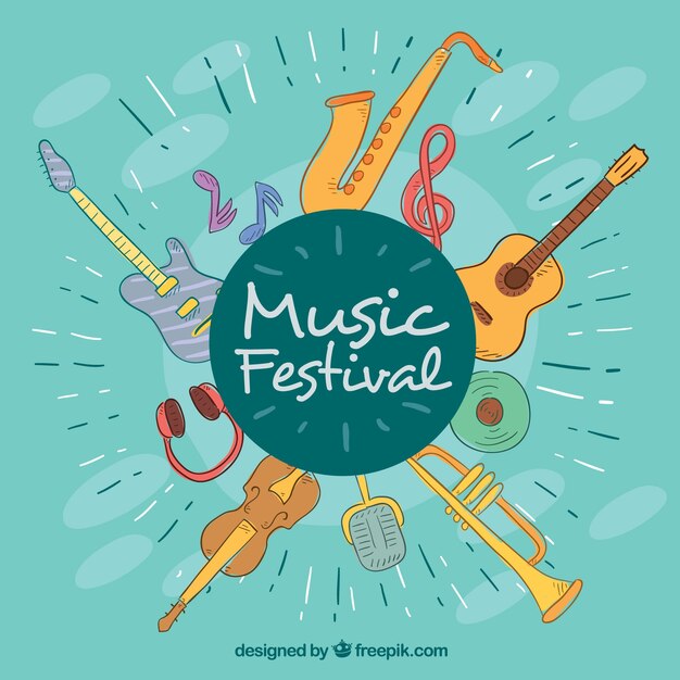 Fondo de festival de música con instrumentos en estilo hecho a mano
