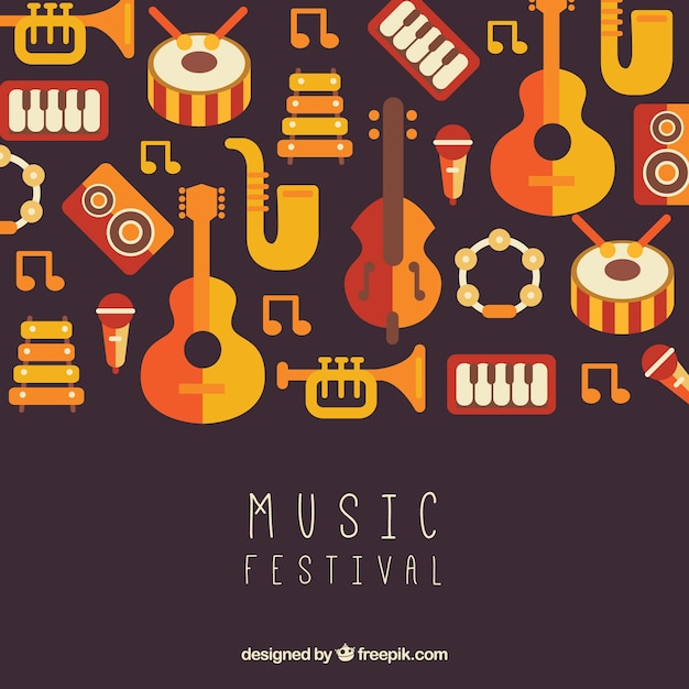 Vector gratuito fondo de festival de música con instrumentos en estilo plano