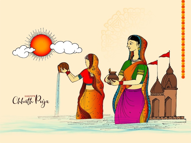Fondo de festival religioso de adoración al sol de chhath puja feliz