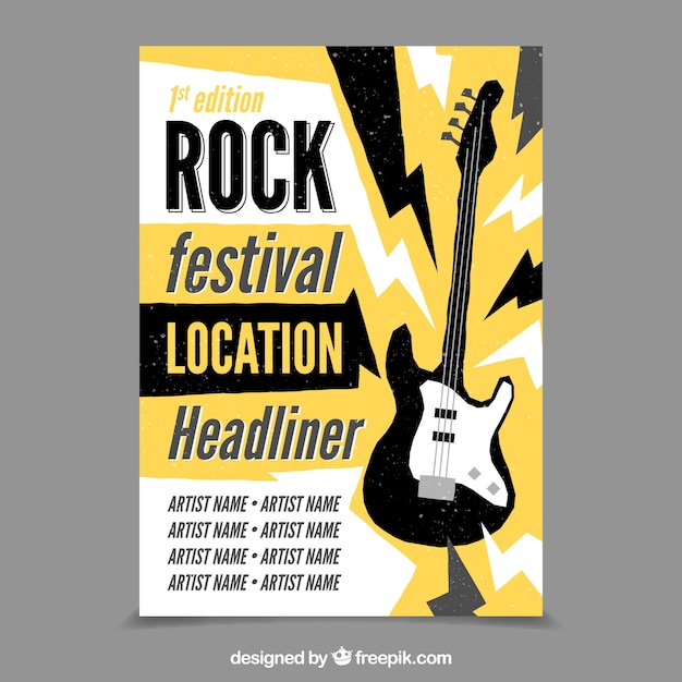 Vector gratuito fondo de festival de rock con guitarra eléctrica