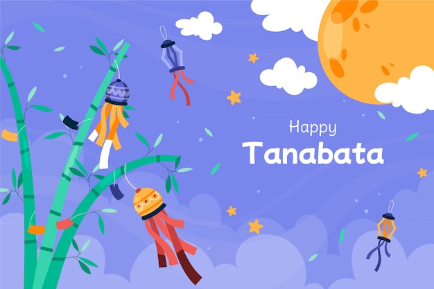 Fondo de festival de tanabata al aire libre dibujado a mano