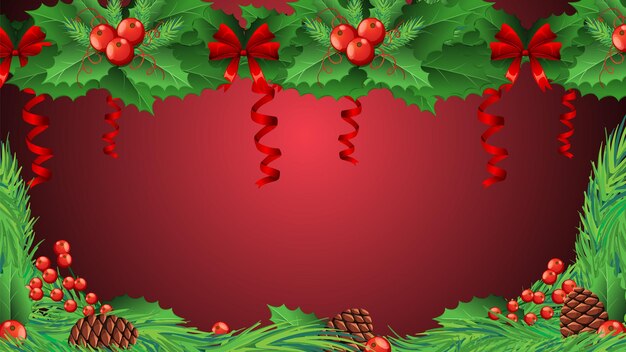 Fondo festivo de Navidad verde y rojo con acebo