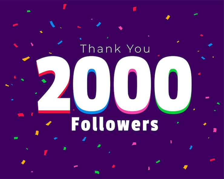 Vector gratuito fondo de fiesta de éxito en redes sociales de 2k o 2000 seguidores de estilo 3d