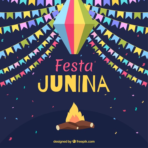 Fondo de fiesta junina con banderines coloridos