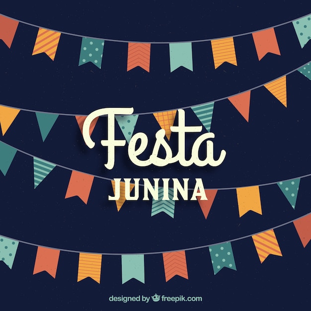 Fondo de fiesta junina con banderines planos