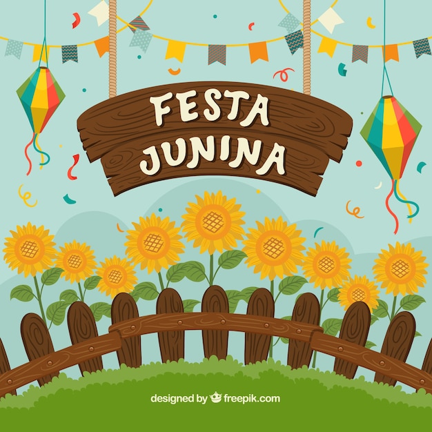 Vector gratuito fondo de fiesta junina con bonitos girasoles