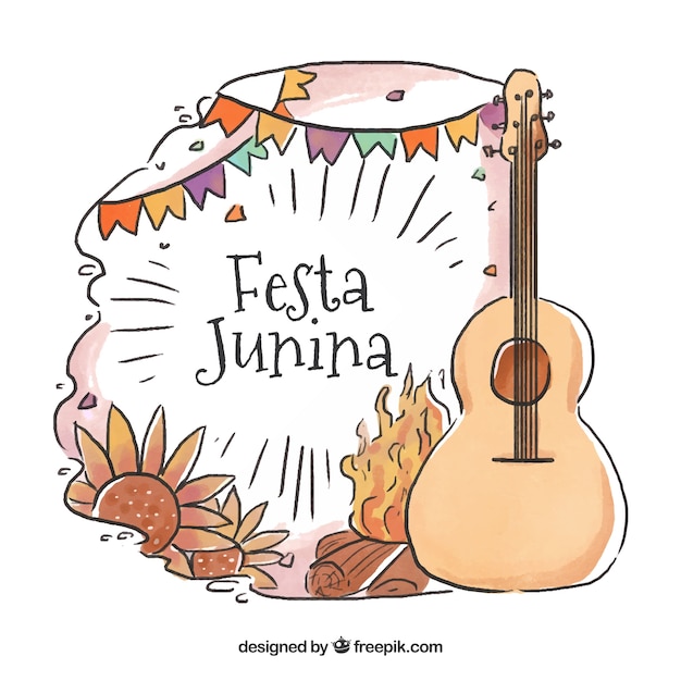 Fondo de fiesta junina con elementos de acuarela