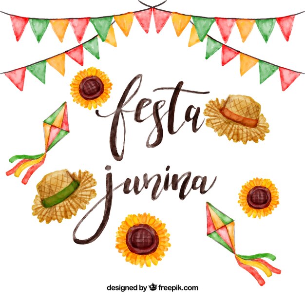 Fondo de fiesta junina con elementos de acuarela