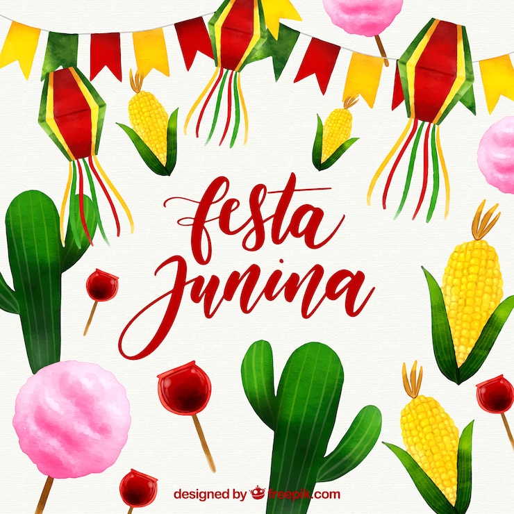 Vector gratuito fondo de fiesta junina con elementos de acuarela