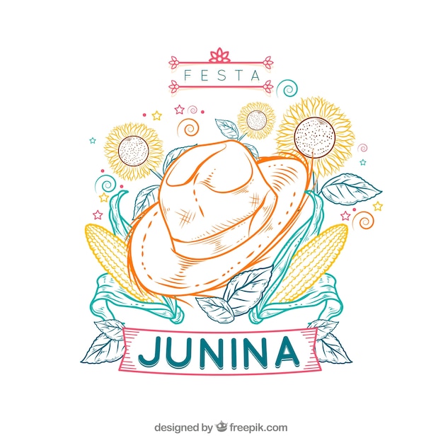 Vector gratuito fondo de fiesta junina con elementos tradicionales