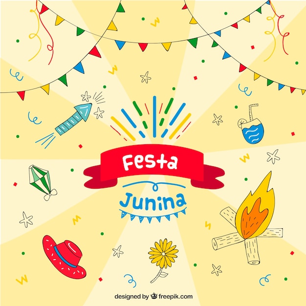 Vector gratuito fondo de fiesta junina con elementos tradicionales