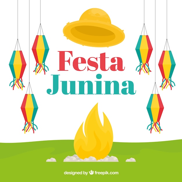 Vector gratuito fondo de fiesta junina con elementos tradicionales