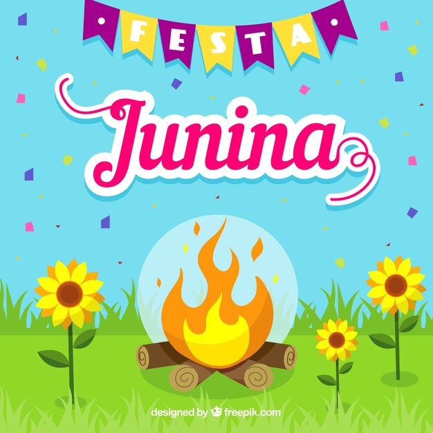 Fondo de fiesta junina con fogata de día