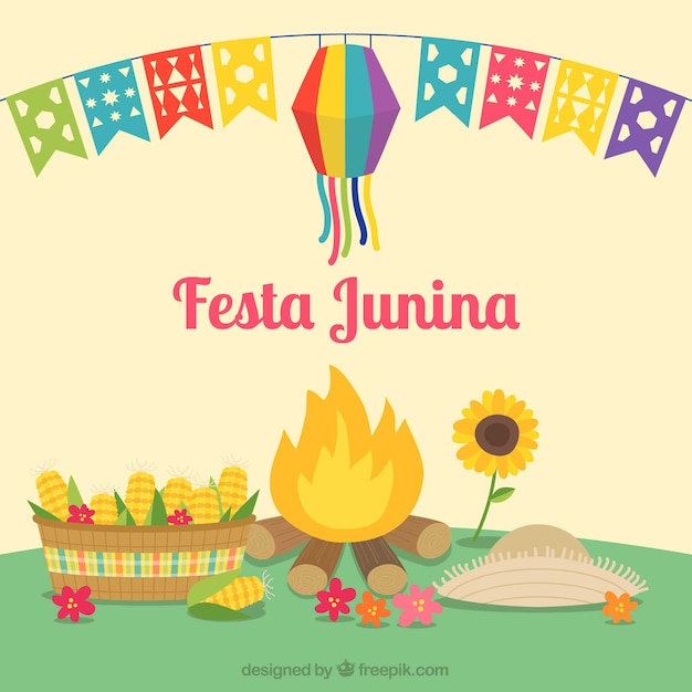 Fondo de fiesta junina con con fogata