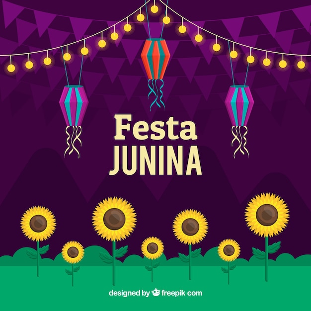 Vector gratuito fondo de fiesta junina con girasoles