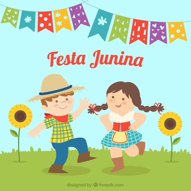 Vector gratuito fondo de fiesta junina con personas celebrando