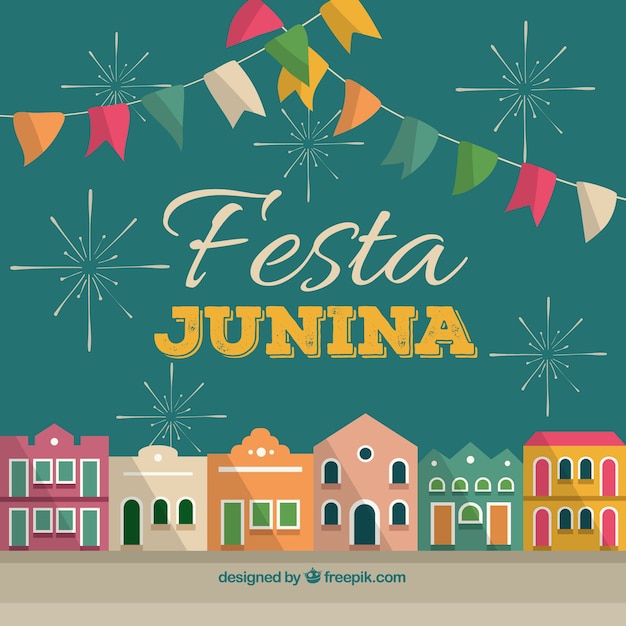 Fondo de fiesta junina con pueblo colorido