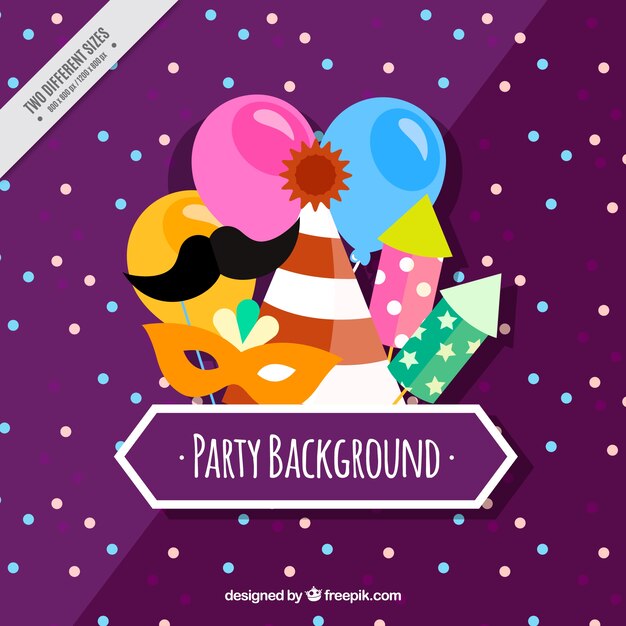 Fondo de fiesta morado con artículos coloridos