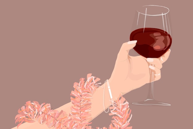 Vector gratuito fondo de fiesta rosa, mujer levantando vector de ilustración de copa de vino