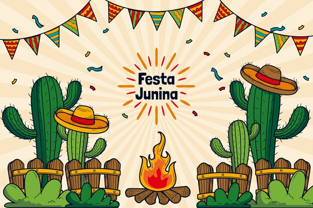 Fondo de fiestas juninas dibujado a mano