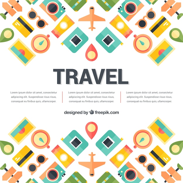 Fondo flat de concepto de viaje con elementos