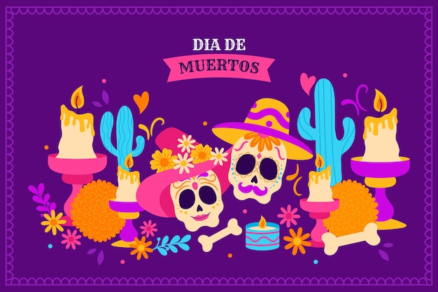 Vector gratuito fondo flat del día de muertos