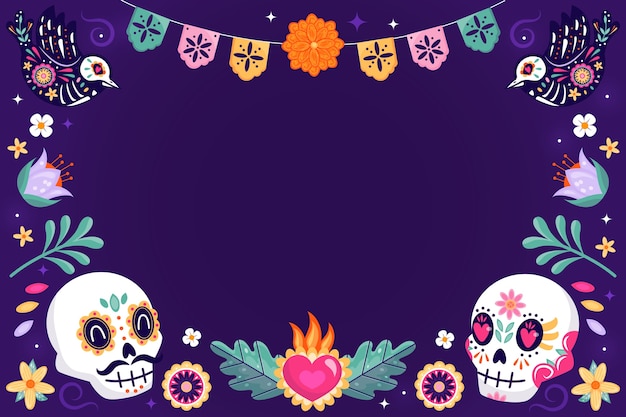 Vector gratuito fondo flat del día de muertos