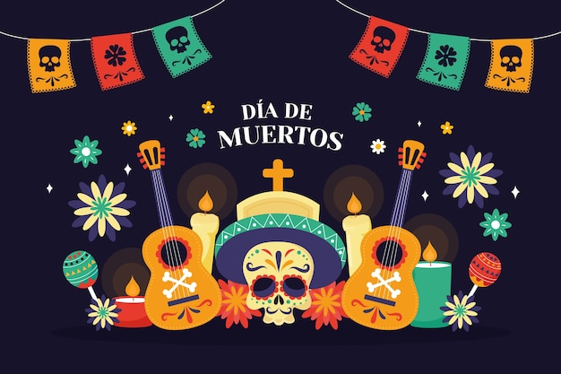 Vector gratuito fondo flat del día de muertos