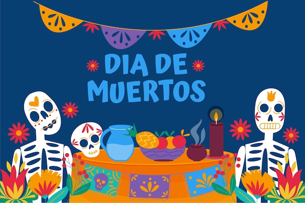 Vector gratuito fondo flat del día de muertos