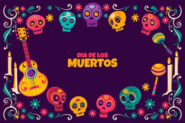 Vector gratuito fondo flat del día de muertos