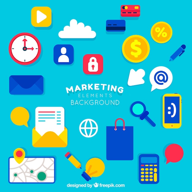 Fondo flat de elementos de marketing