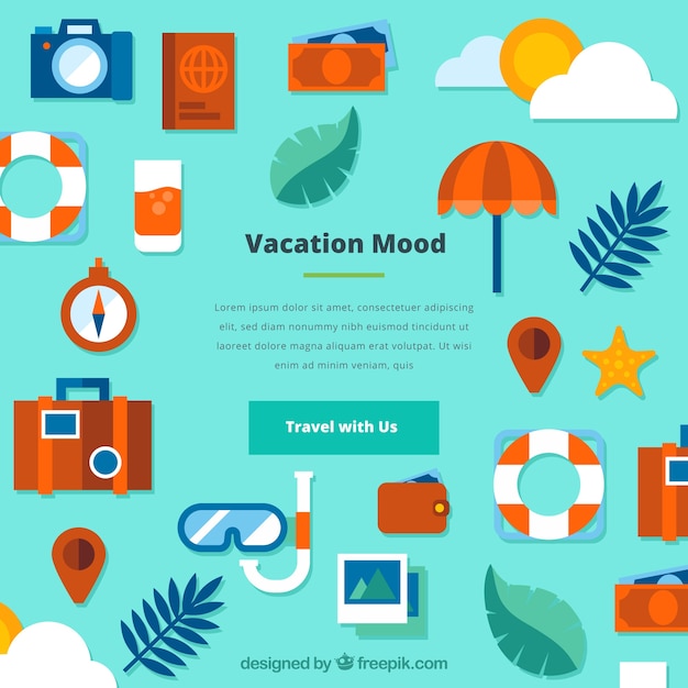 Vector gratuito fondo flat con elementos de vacaciones