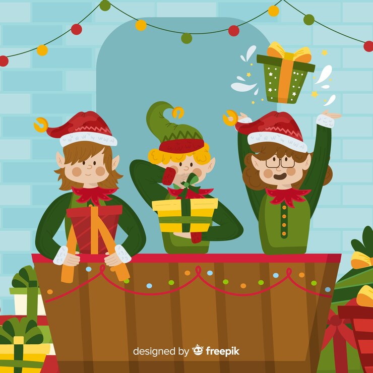 Vector gratuito fondo flat de navidad con tres enanos