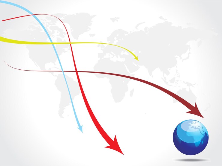 Vector gratuito fondo de flecha de línea de onda abstracta con globo de mapa mundial